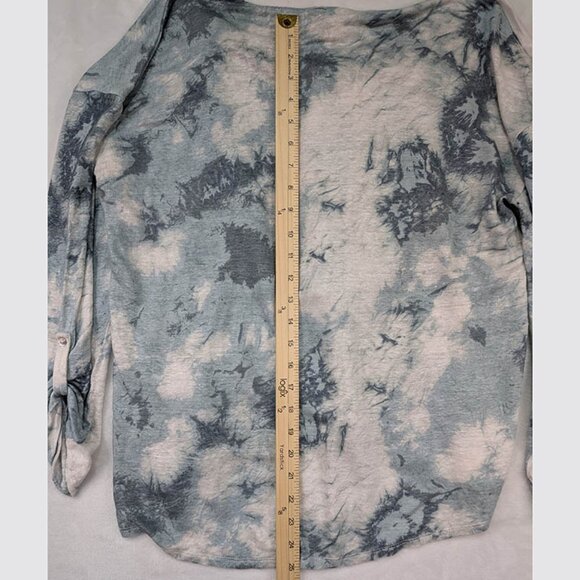 Cynthia Rowley Pullover Hoodie Womens XL 100% Linen Green Marbled Coastal Resort - Picture 7 of 11